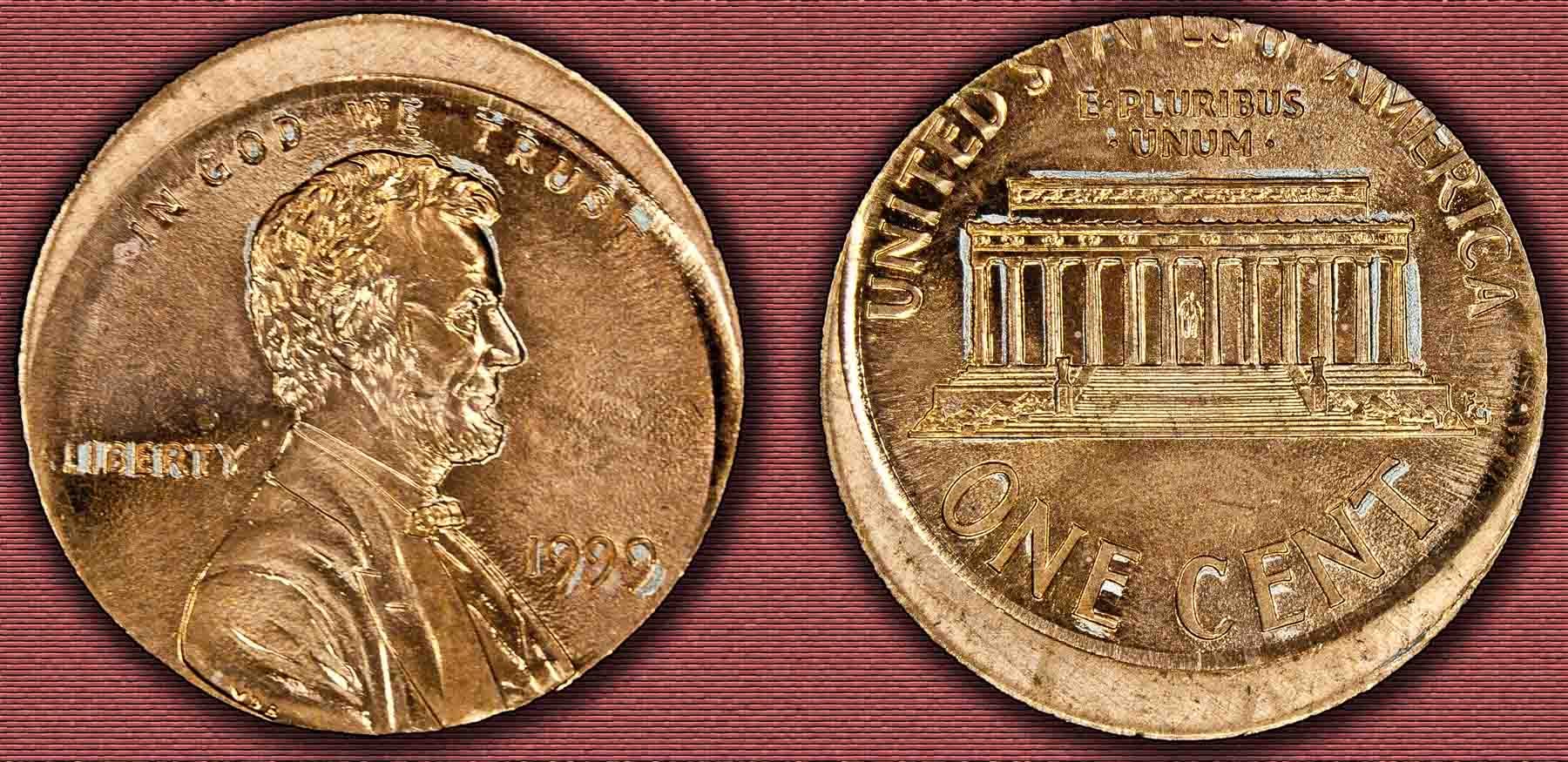 1999-Lincoln-Memorial-Cent-10%-Off-Center---Split-Plate-Doubling