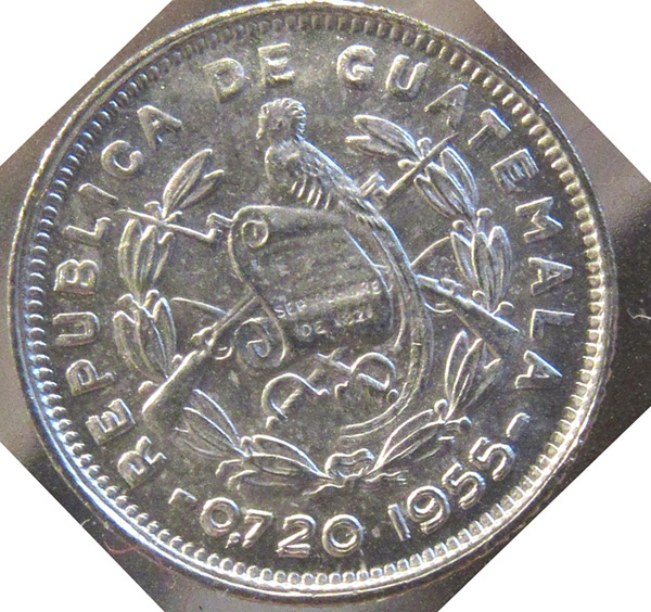 New-Find---Guatemala-1955--5-Cent.-Silver-Sharp-B.unc.-Double-Die