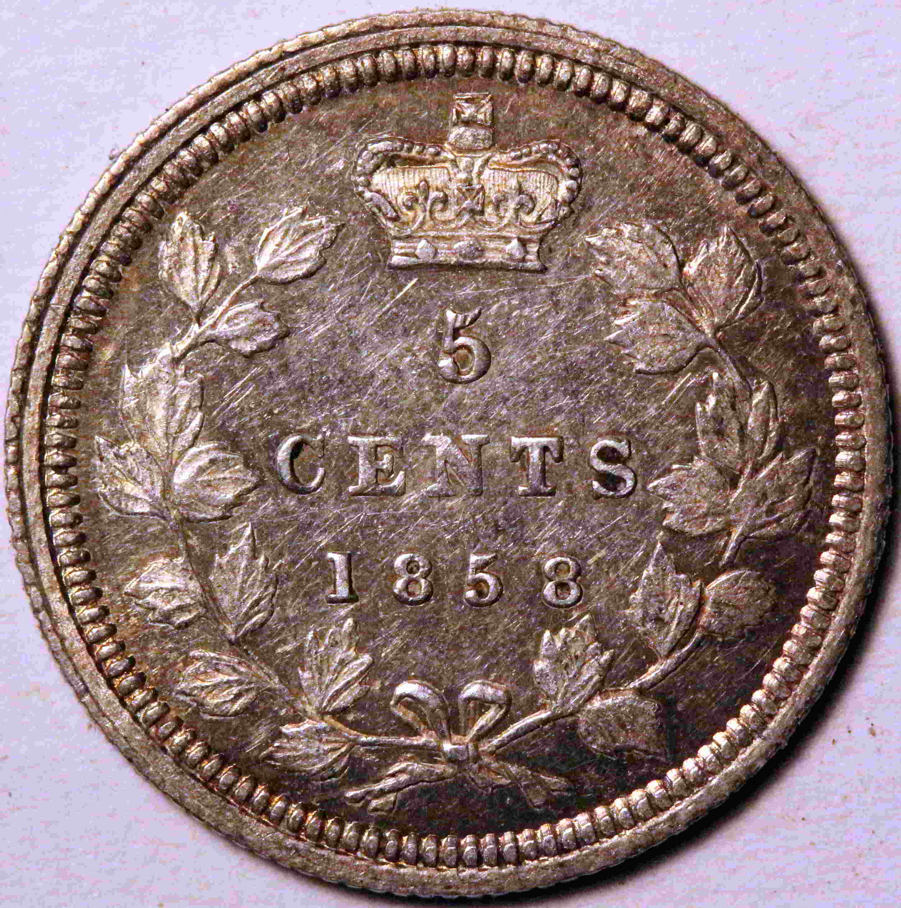Another-1858-5-Cent-Variety.-Large-Denomination