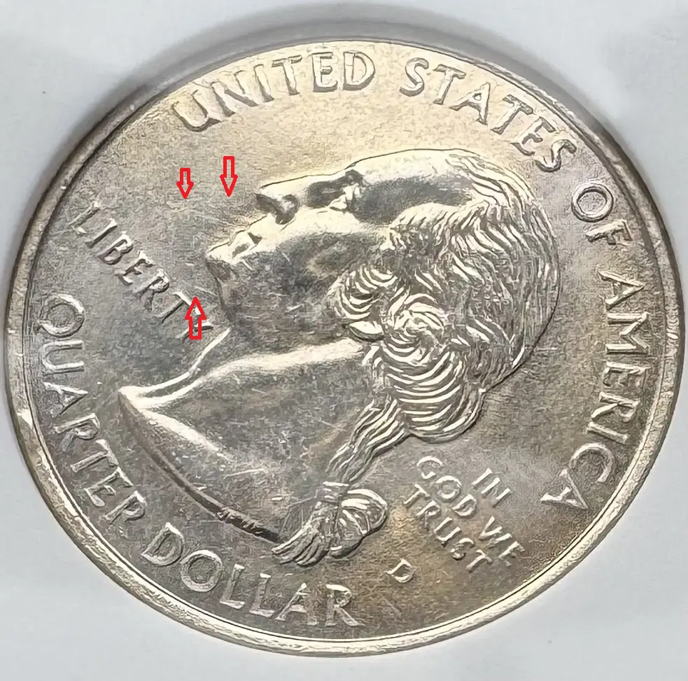 Uncirculated-1999-D-Delaware-Rotated-Dies-But-The-Yellow-Color.