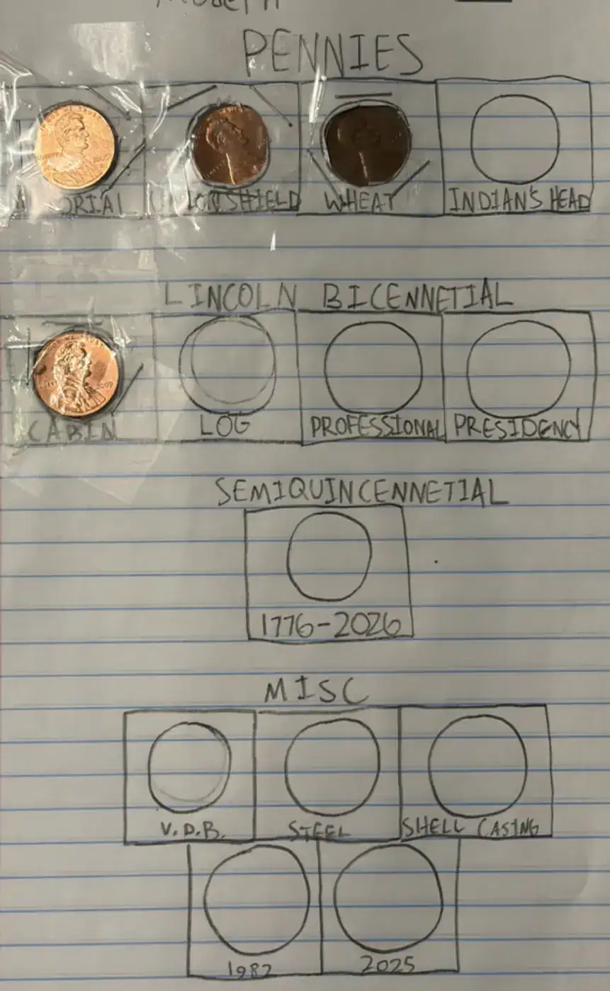 DIY-Coin-Album-In-Progress,-Pennies,-Nickels-And-More-To-Be-Added-Later!