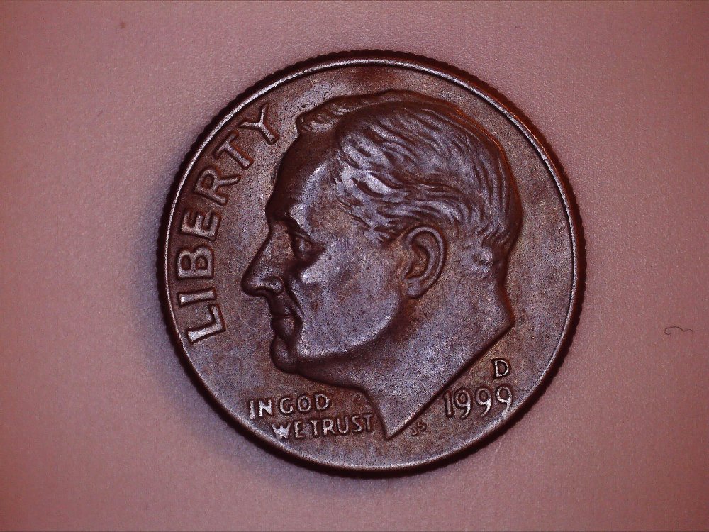 1999-D-Roosevelt-Dime-With-Copper-Color-2.2g-With-All-Copper-Ridge