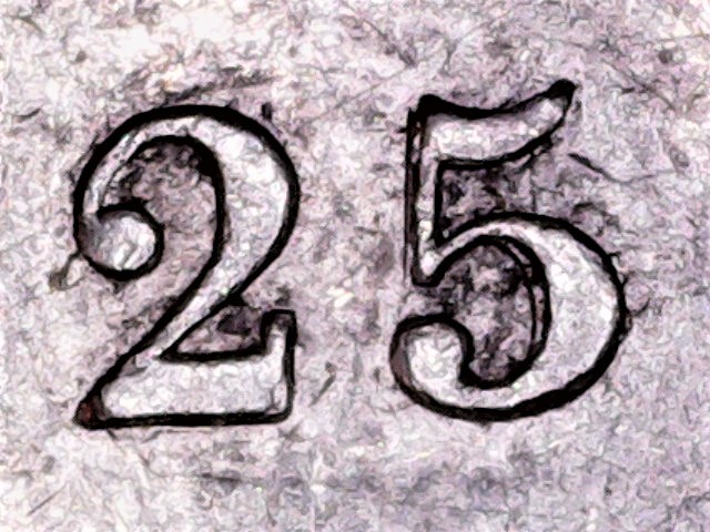 1870-25-Cents-With-Re-Punched-5-In-Denomination-+-OBV-Die-Crack