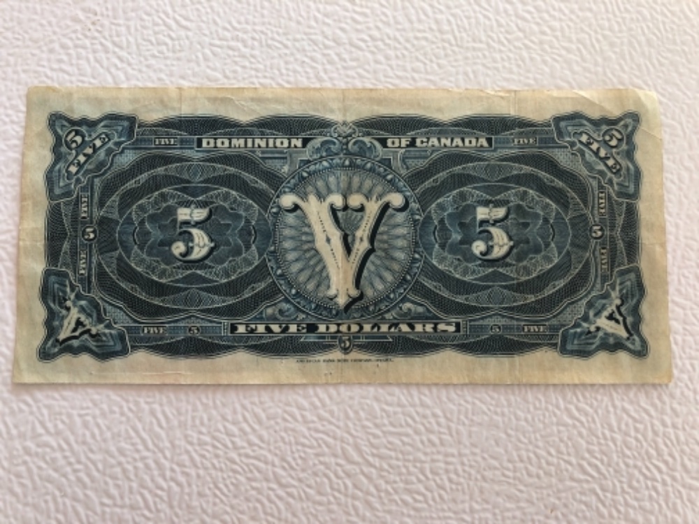 1912-Dominion-Of-Canada-$5-Bill-And-Others