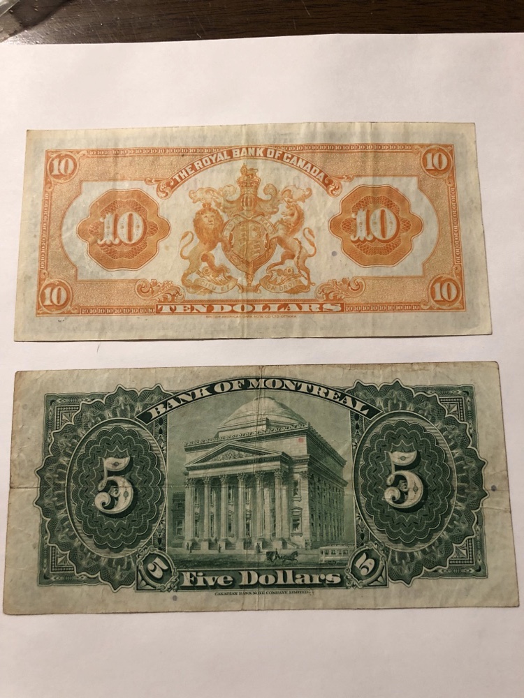 1912-Dominion-Of-Canada-$5-Bill-And-Others
