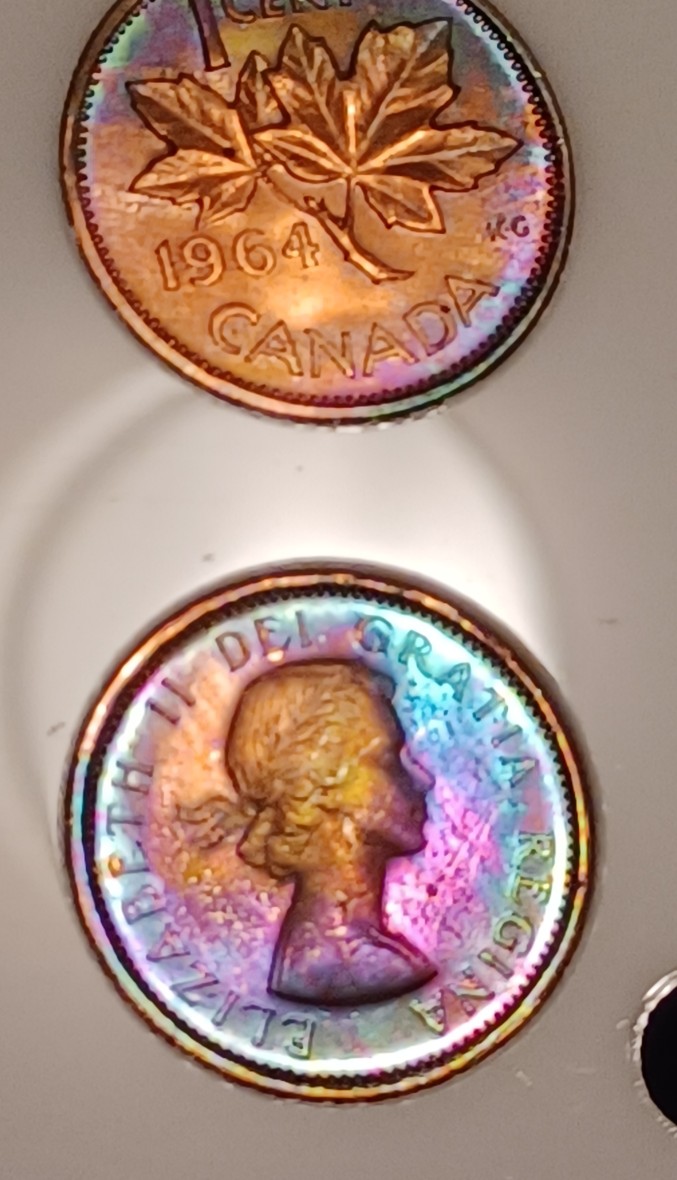 1953-To-1964-Canada-Penny-Set,-Artificial-Toning?