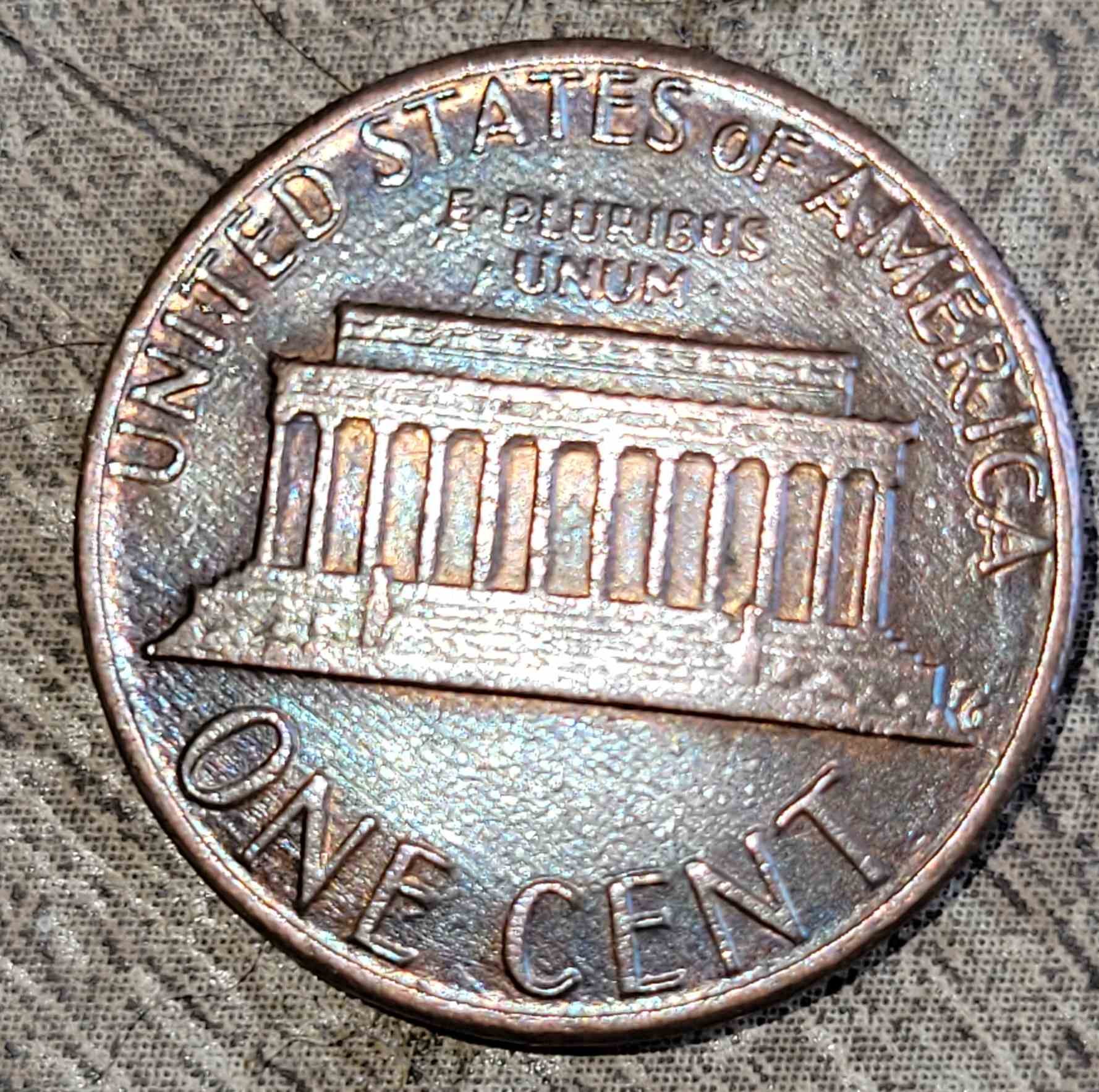 1987-Lincoln-Memorial-Cent-Aqua-Blue-Shimmer-,-Raised-Obverse-Ridge