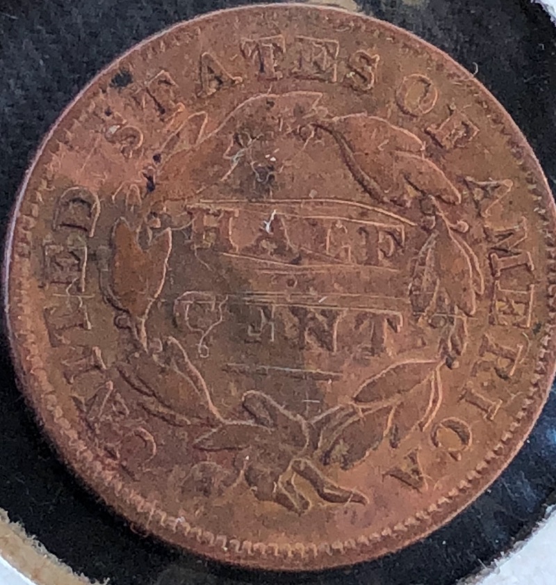 1832-Half-Cent-Grade-With-Damage-On-Reverse