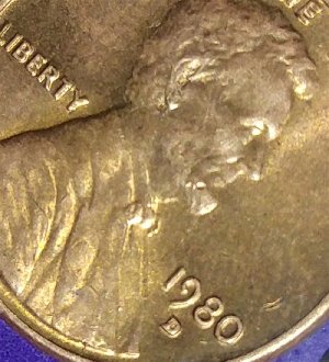 1980-D-Lincoln-Penny.--VG-Posable-Dobling-?