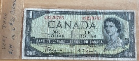 1954-Canadian-1-Dollar-Bank-Note-On-A-$20-Dollar-Colour
