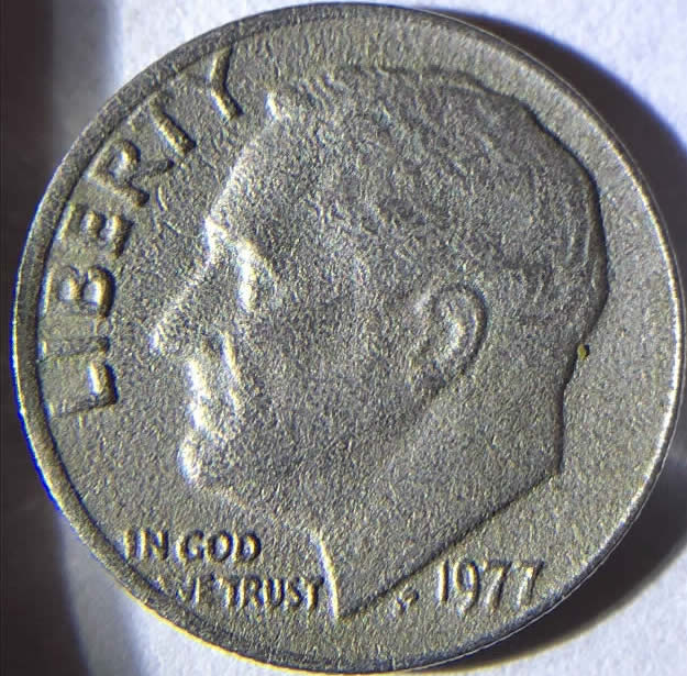 Odd-Looking-1977-Roosevelt-Dime---No-Edge-On-It