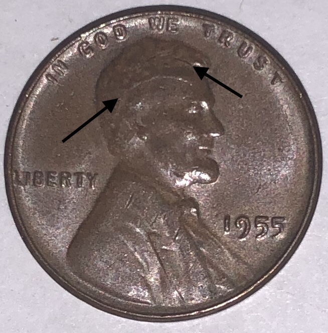 1955-Lincoln-Cent---Die-Crack?-Looks-Like-A-Toupee