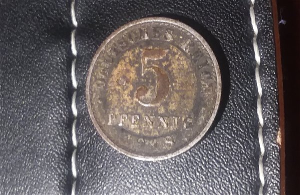1918-5-Pfennig-Deutsches-Reich-Coin-Die-Cast-Crack-On-Reverse