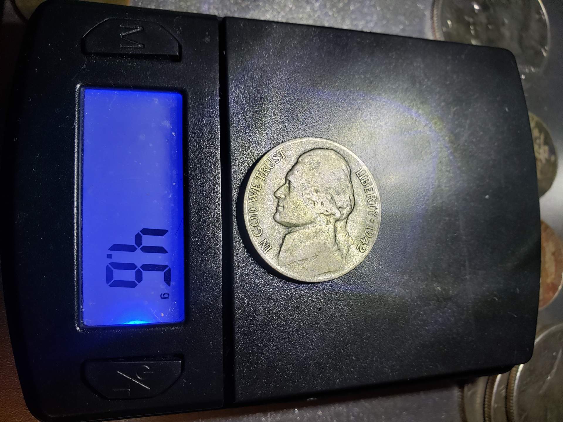 1942-P-Type-2-Mint-Error-On-A-Silver-Planchet-Weighing-4.6/4.7-Grams