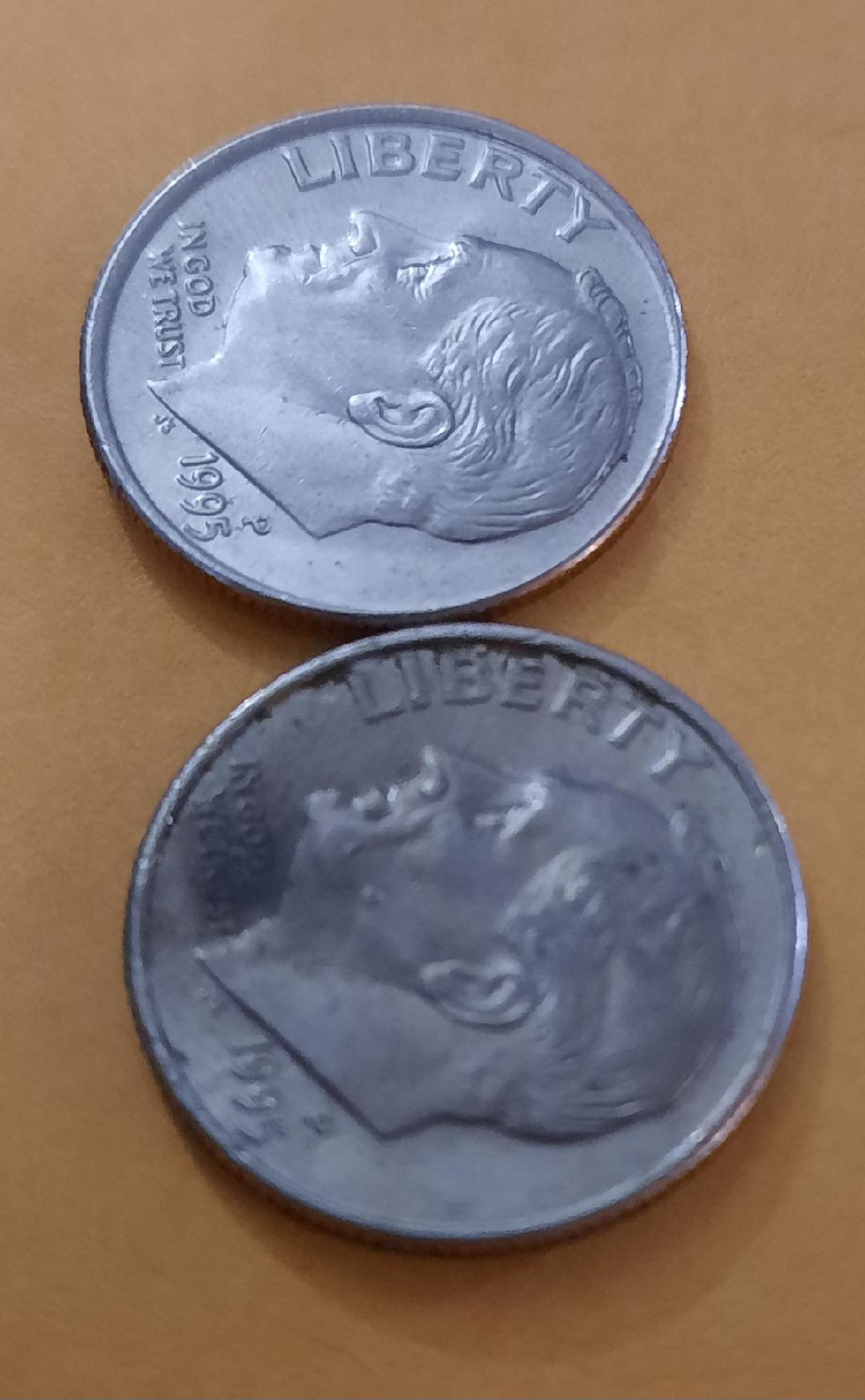 1995-P-Roosevelt-Dime-Mint-Error---Struck-Through-Detached,-Laterally-Shifted-Die-Cap