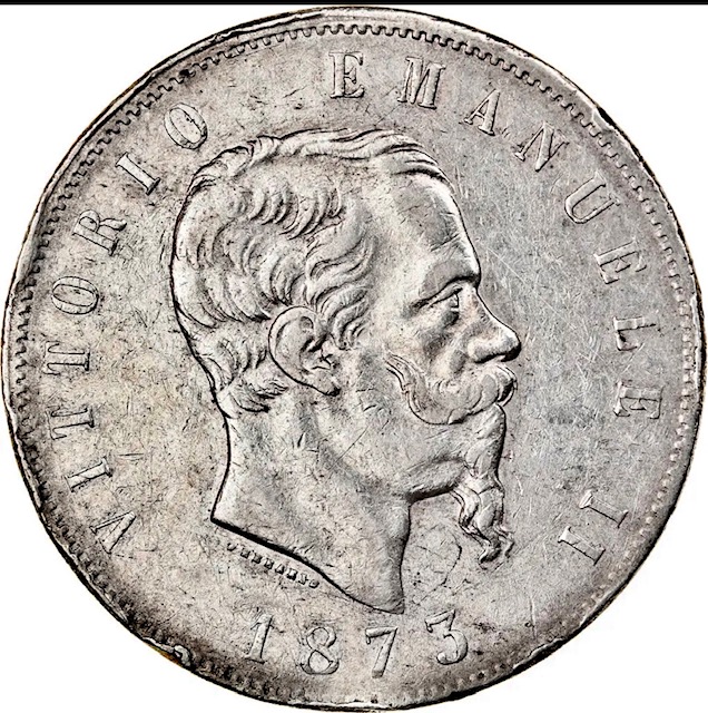 1874-Emanuele-II-5-Lire-Italy-For-Grading