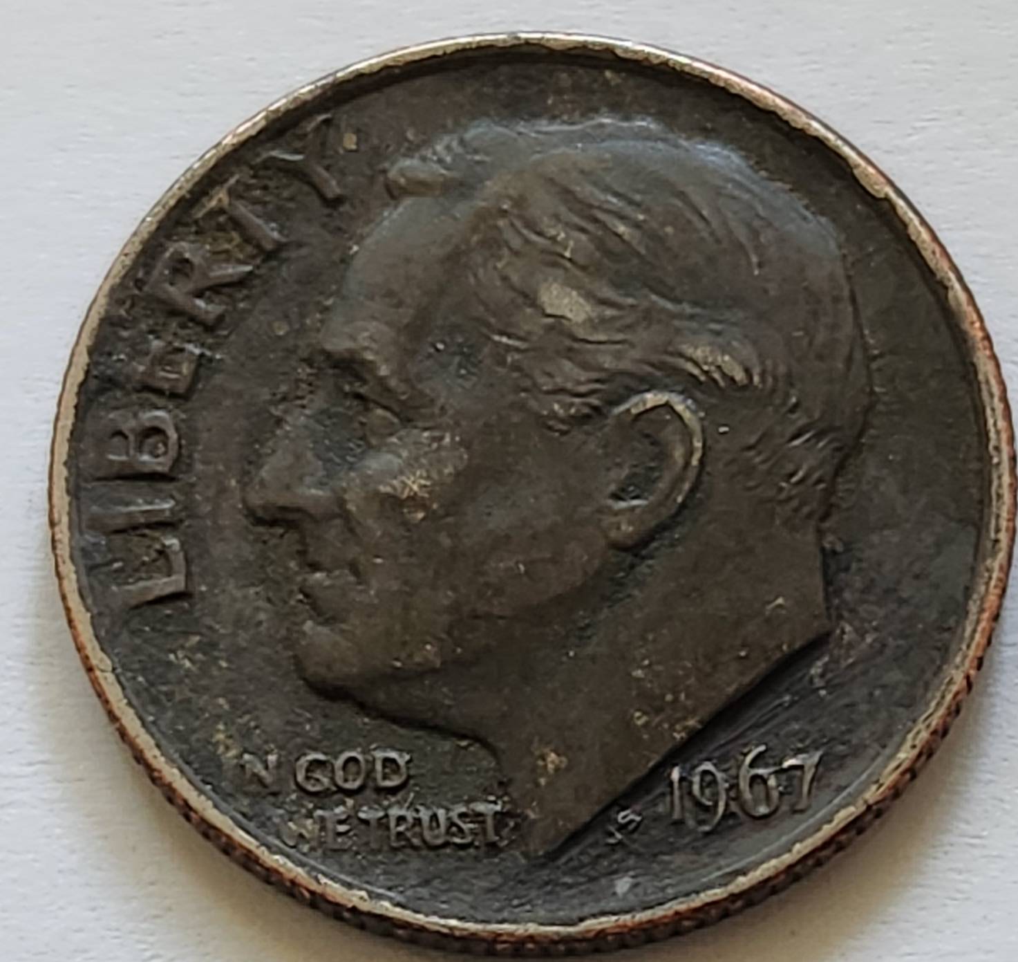 1967-P-Dime---Missing-Clad-Layer,-Or-Wear-And-Tear?