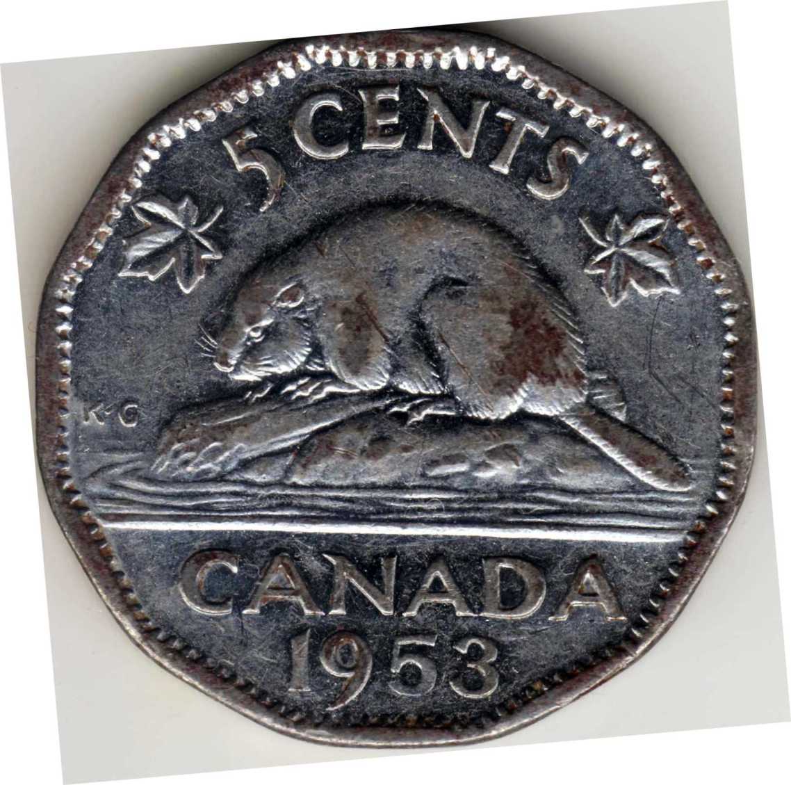 Canada-1953-Nickel-Question----Near/Far-Leaf-Variety