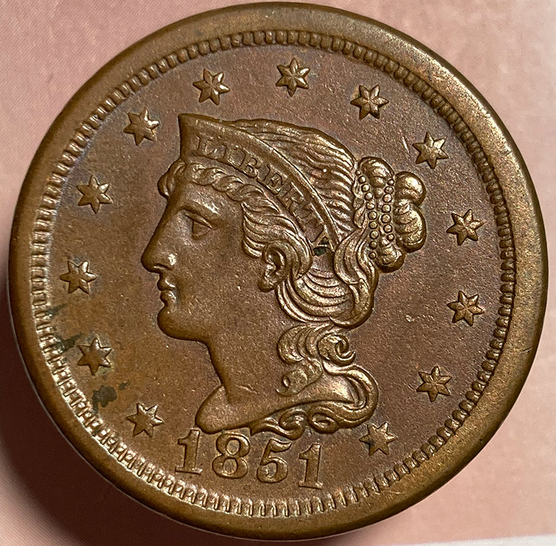 1851-Braided-Hair-Cent---In-Hand---Arrived-Today