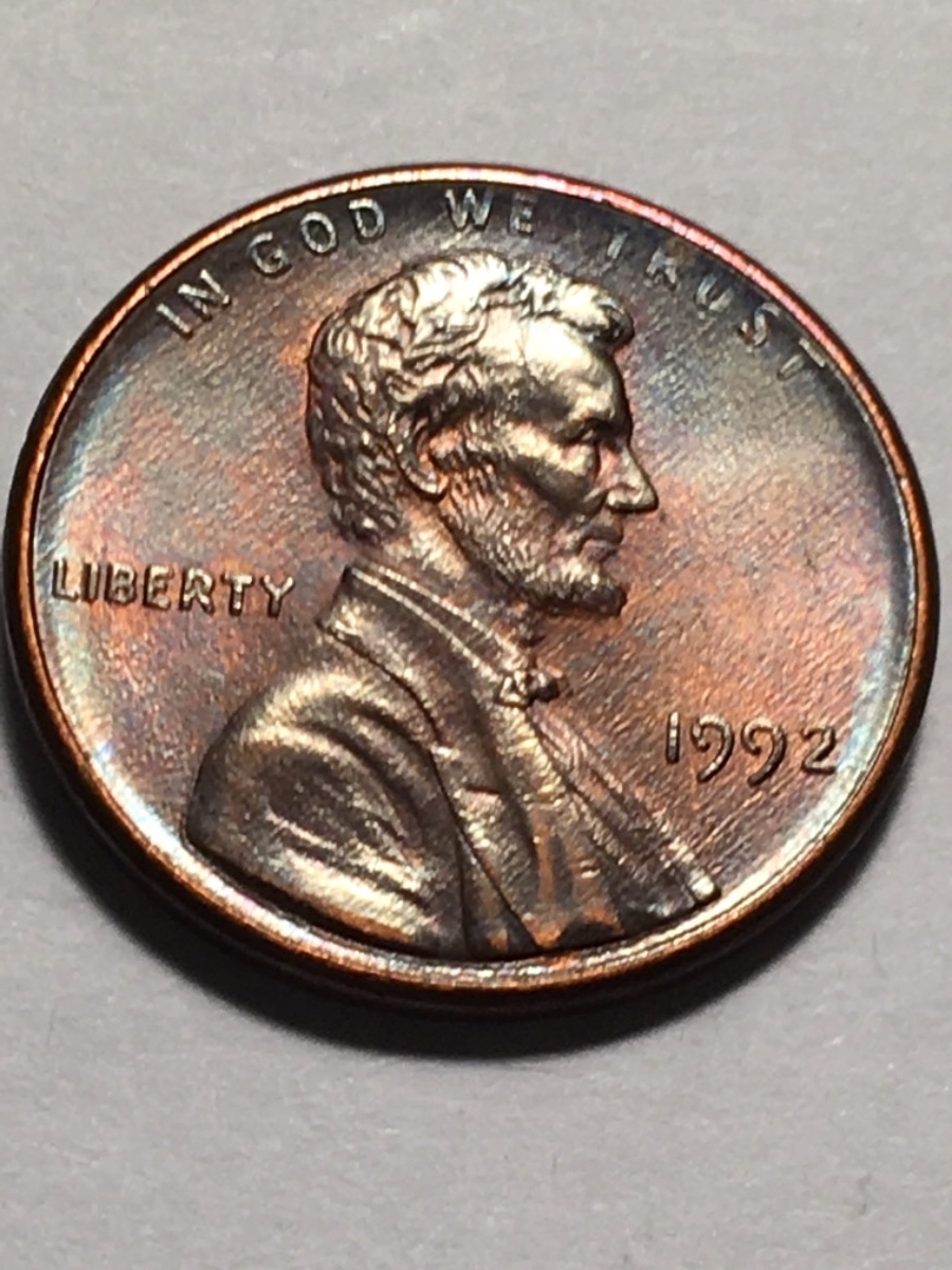 1992-P-Lincoln-Memorial-Cent,-Toned-Grade?