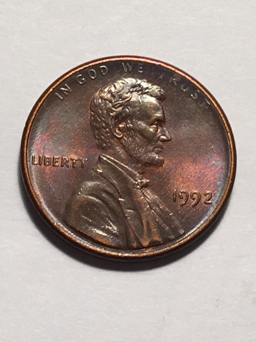 1992-P-Lincoln-Memorial-Cent,-Toned-Grade?