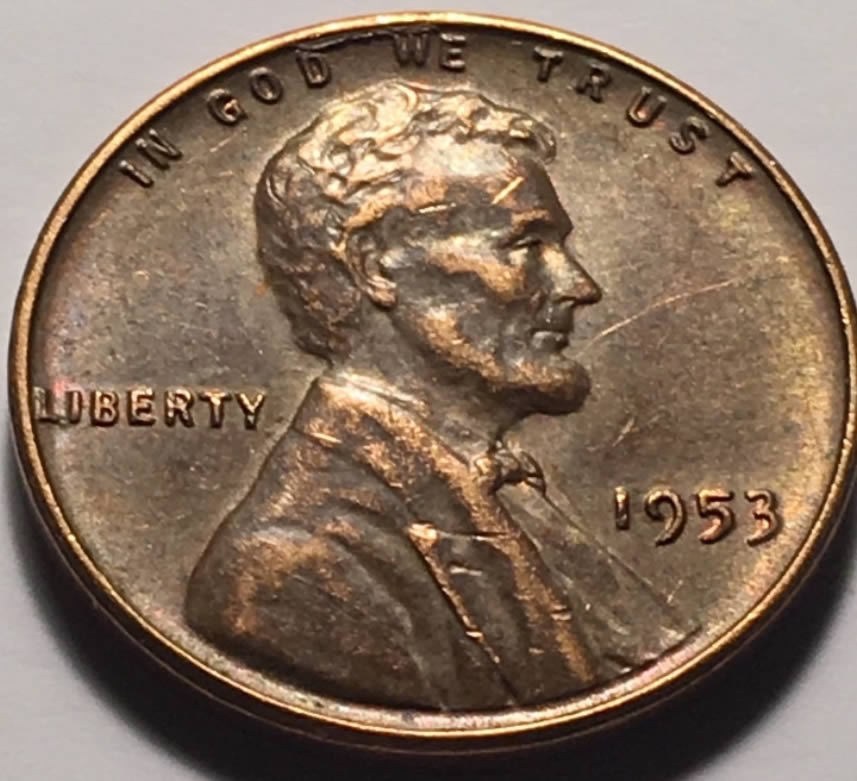 1953-P-Lincoln-Wheat-Cent,-W/Reverse-Die-Crack?
