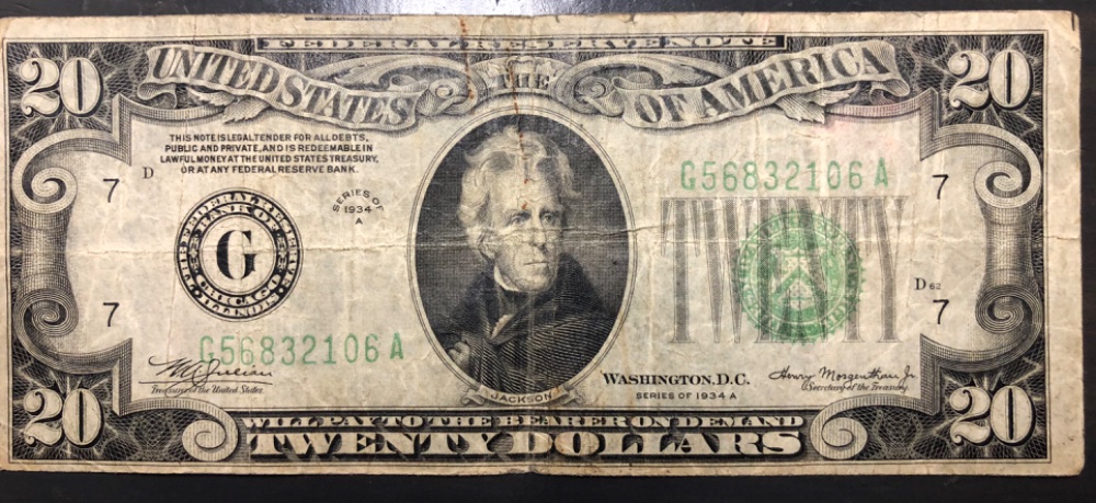 1934-A--Series-$20.00-Note.-Treasures-Date-Over-Serial-Number