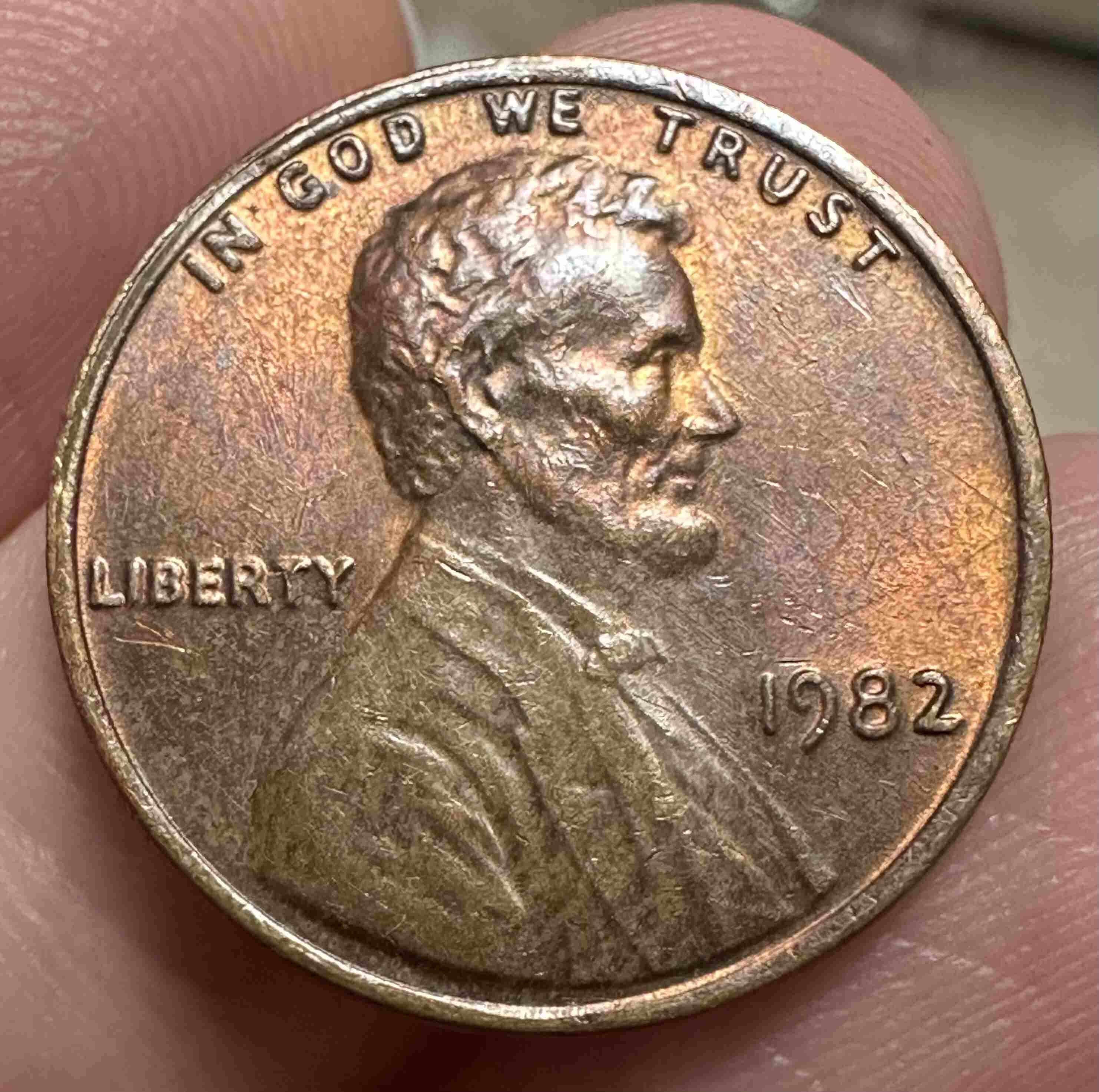 1982-P-Lg-Date-Lincoln-Penny-~-3.1g---Possible-Reverse-Er?