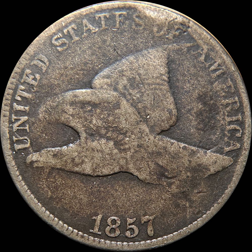 1857-Flying-Eagle-Cent--Obverse-Die-Clash-With-$20,-Snow-7,-FS-403