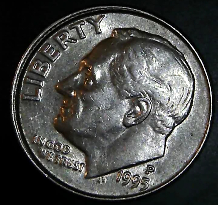 1995-P-Roosevelt-Dime-With-Die-Cracks-And-An-Obverse-Collar-Clash.