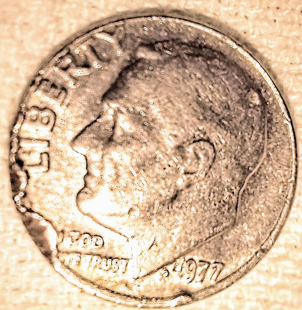 Error-Or-PMD.-1977-NM-Dime.-Rim-Errors-REV-&-Obv.-Die-Break-OBV-By-Dime-+