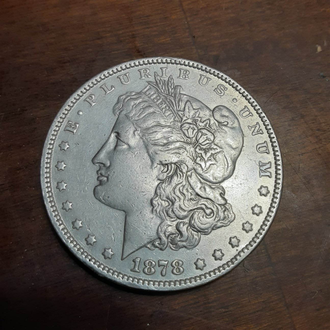 1878-P-Morgan-7-Tf-With-Some-Crazy-Lines-On-Back-Of-Coin?-Not-Scratched