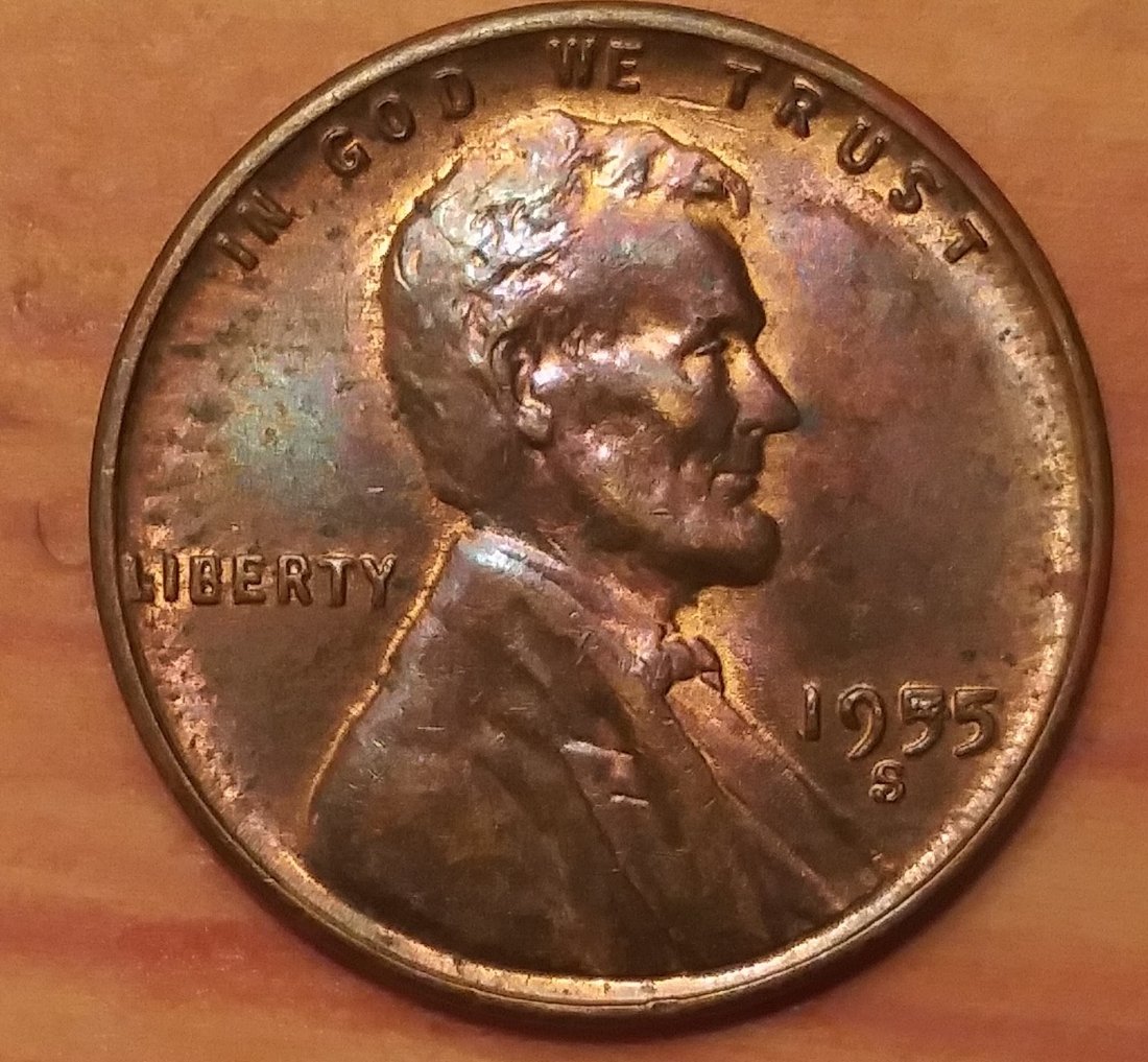 1955-S-Lincoln-Wheat-Cent-With-Multiple-Die-Chips-In-Date-And-Ugly-Reverse