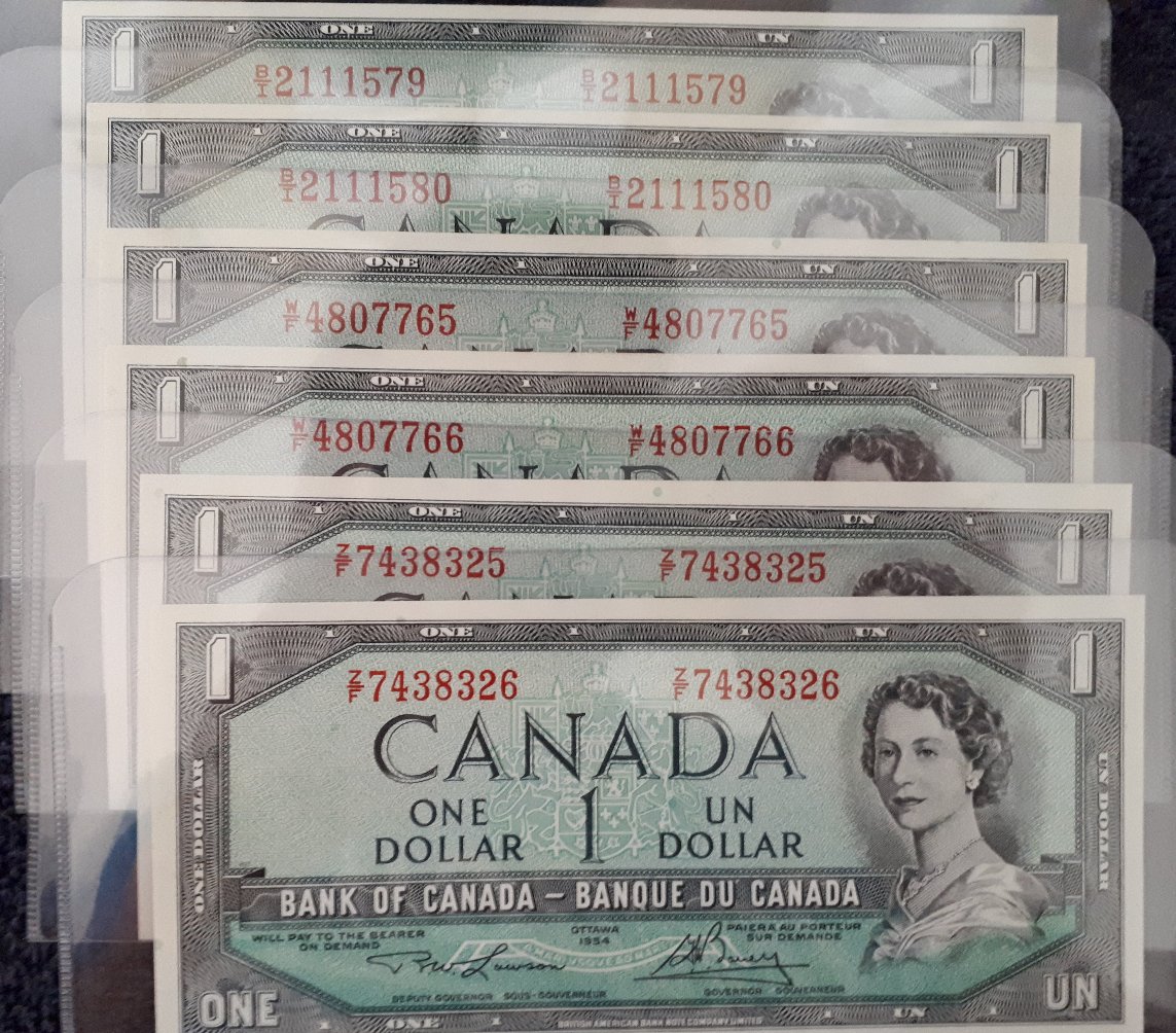 1954-Canadian-1-Dollar-Bill-Consecutive-Serial-Number-Premium?