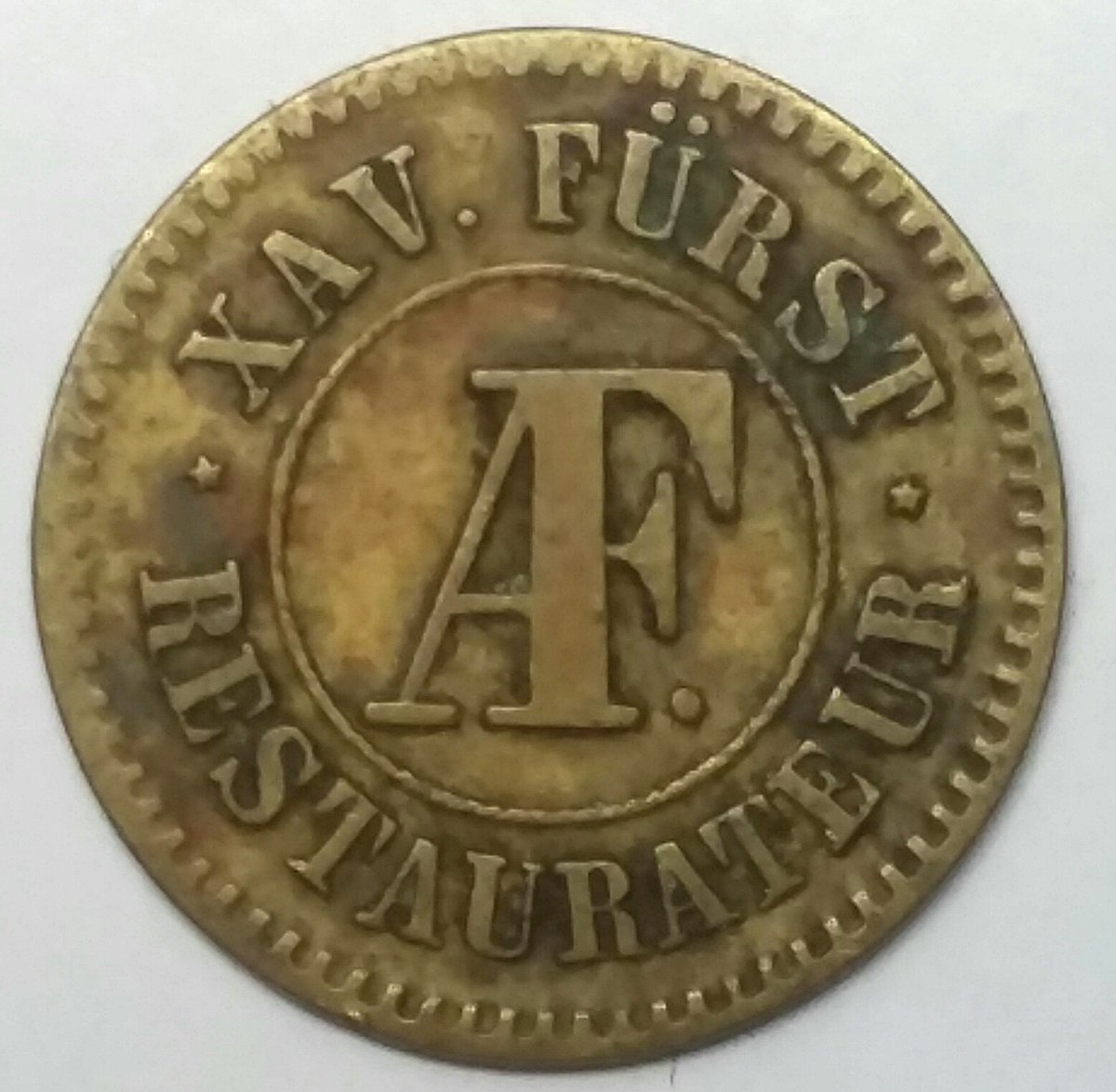 Old-Unknown-Token-Gut-Fur-Drei-Kreuzer-Xav.-Furst-Restaurateur