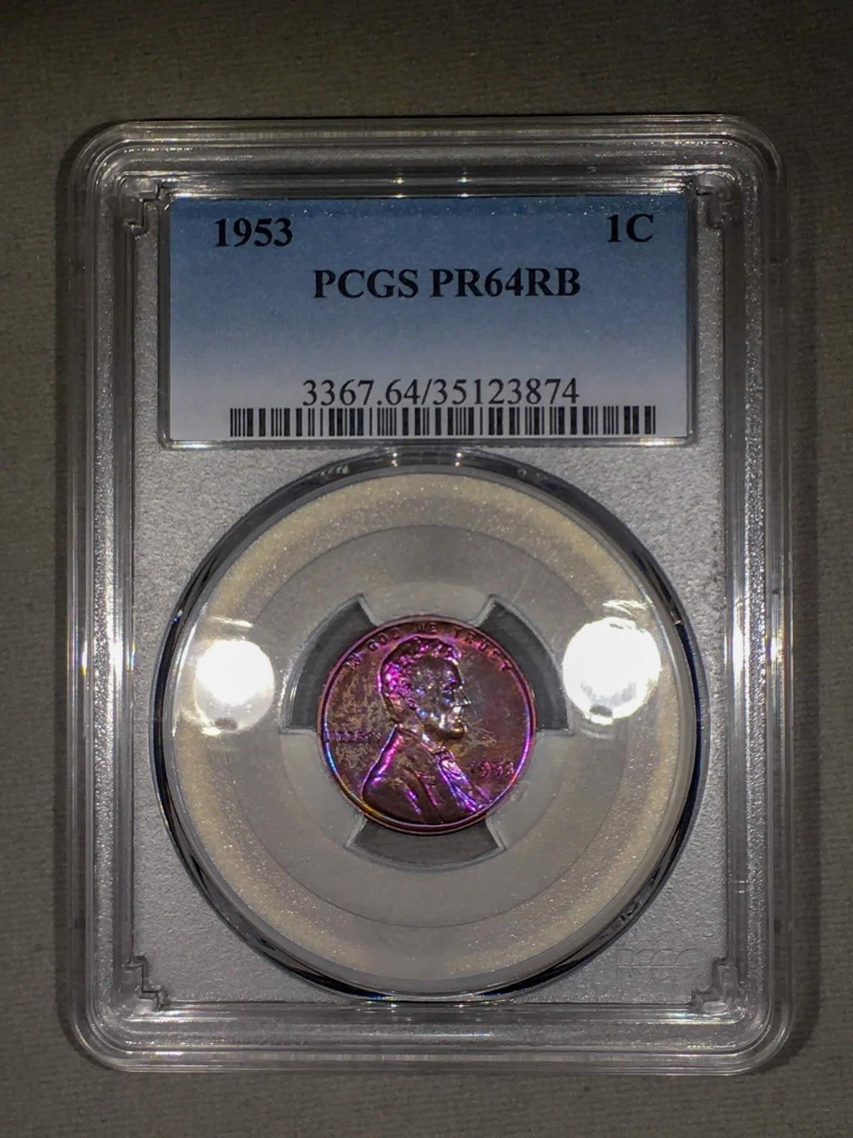 Monster-Toned-1953-Lincoln-Cent-Proof-PCGS-R/B-PF-64
