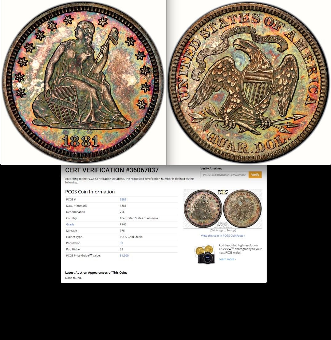 1881-Proof-Seated-Liberty-Quarter-PF-65-&-Its-Compliment-1881-IHP-Proof