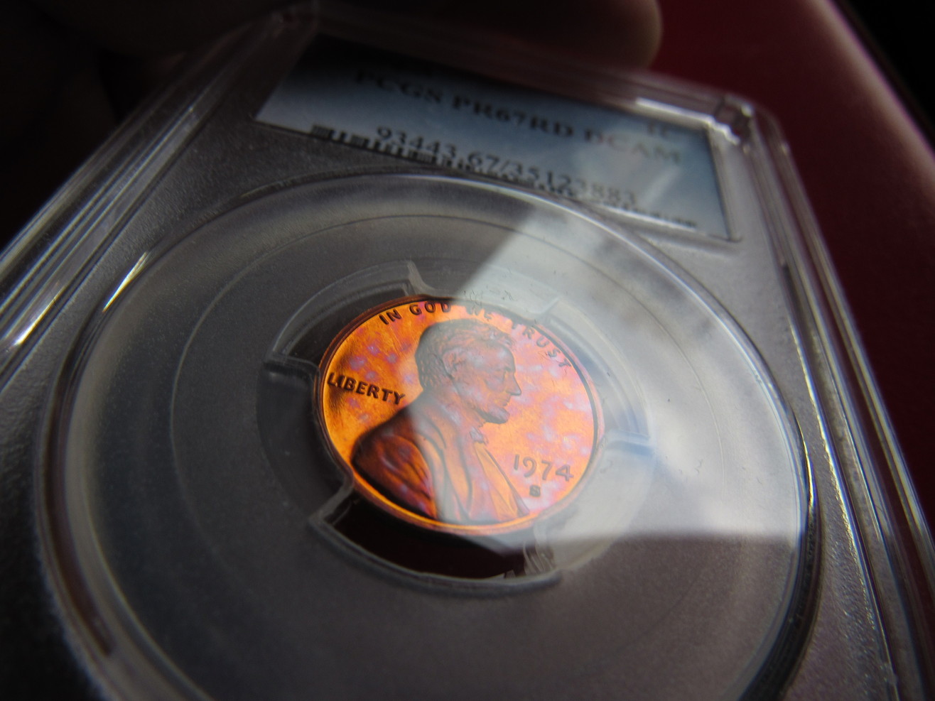 Colorful-Toned-Spotted--1974-S-Lincoln-Cent-PCGS-PR-67RD-DCAM