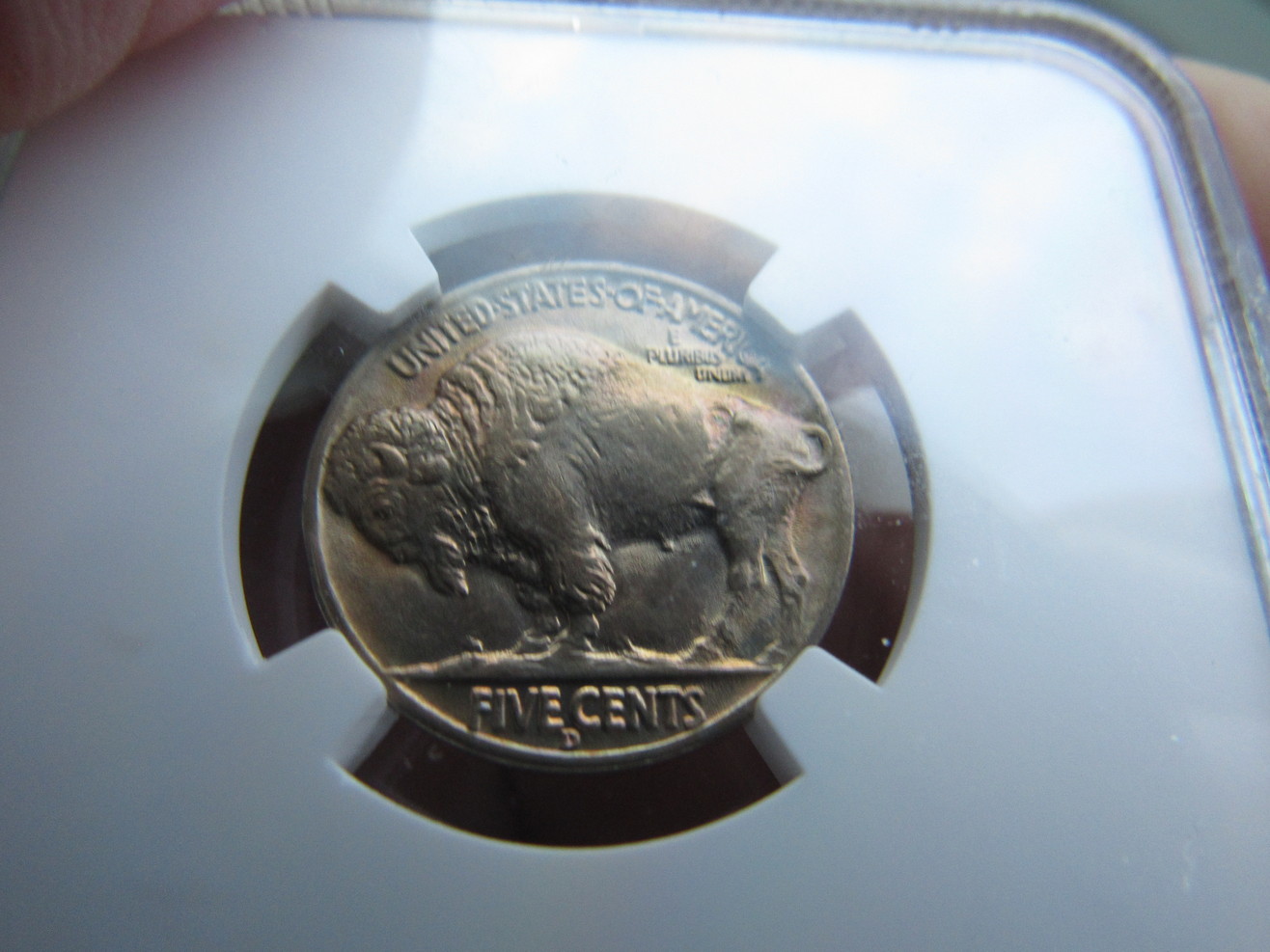 1938-D/D-Colorful-Buffalo-Nickel-On-Obverse-Slight-Color-Reverse-MS-65