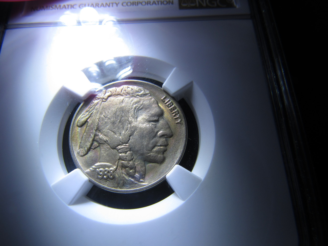 1938-D/D-Colorful-Buffalo-Nickel-On-Obverse-Slight-Color-Reverse-MS-65