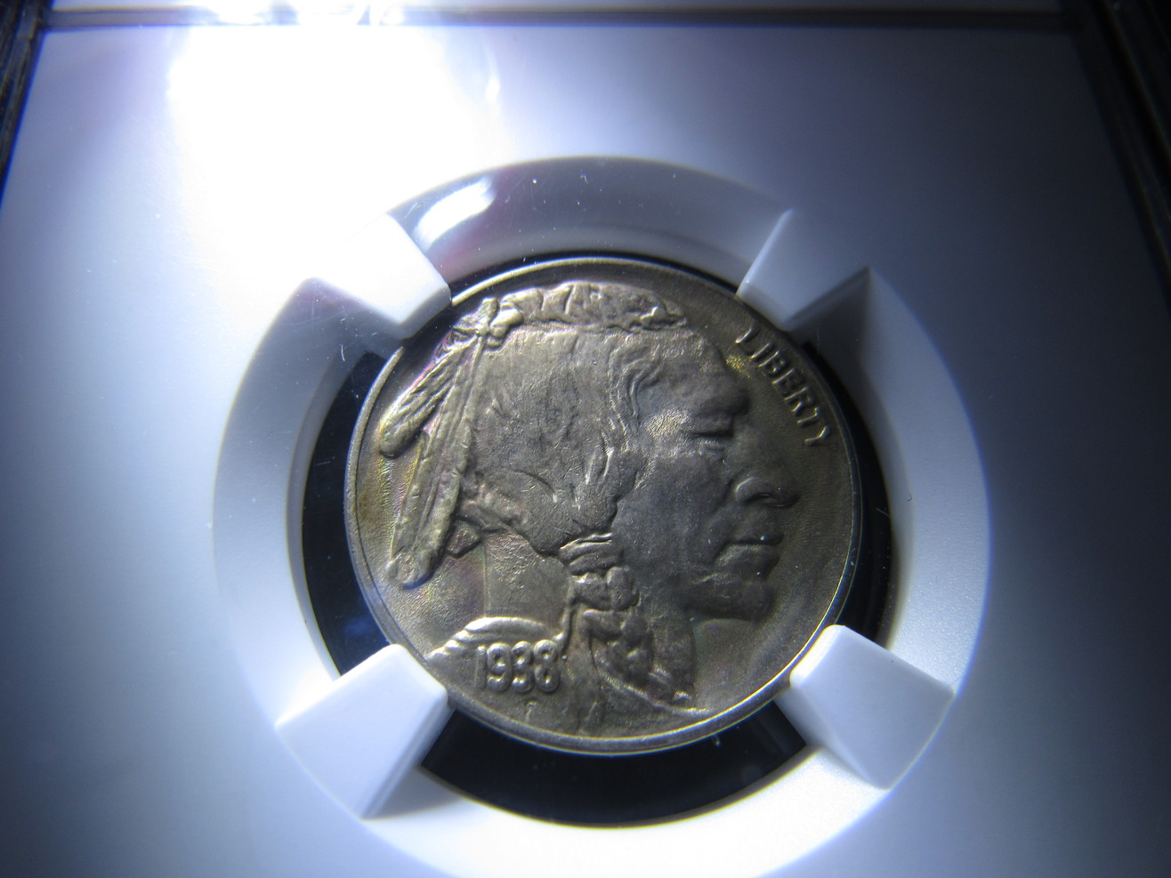 1938-D/D-Colorful-Buffalo-Nickel-On-Obverse-Slight-Color-Reverse-MS-65