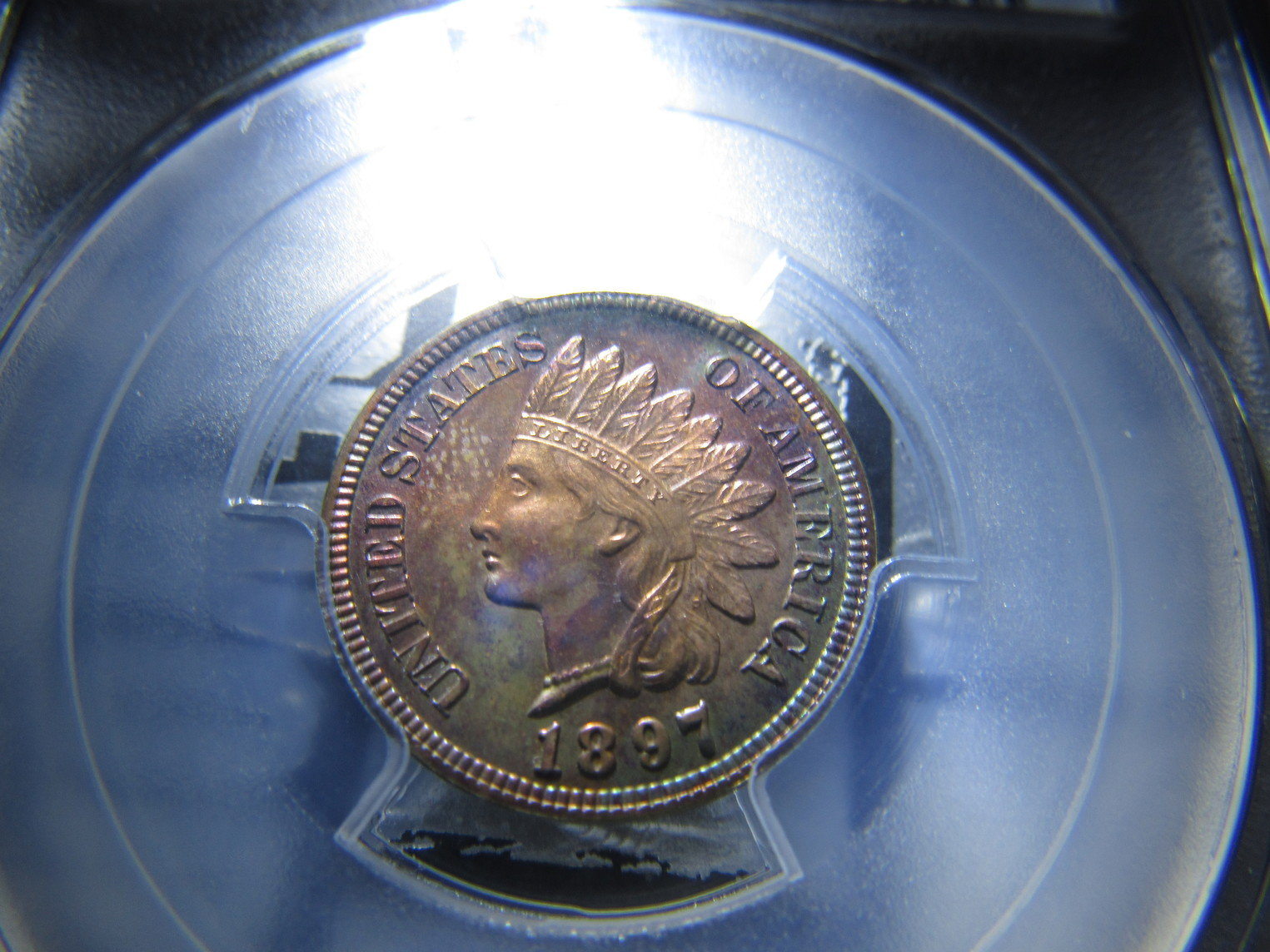 1897-Indian-Cent-Proof-PCGS-R/B-PF-63-Very-Colorful