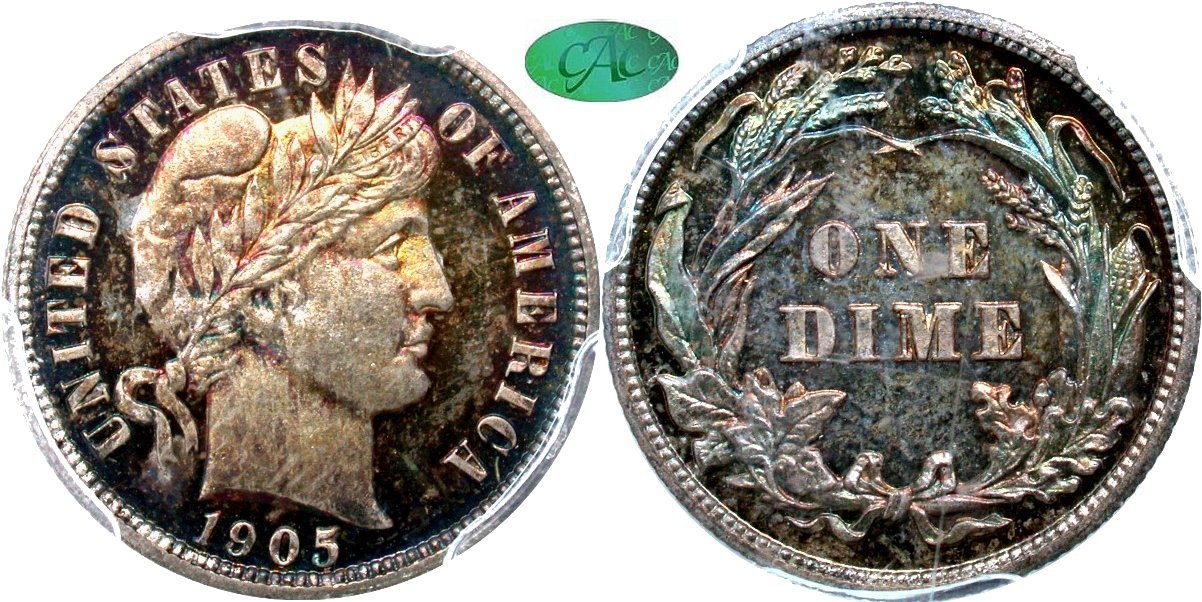 1905-PCGS-Proof-66-Barber-Dime-Colorfully-Toned