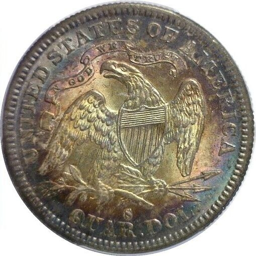 1877-S-MS-63-PCGS-Graded-Seated-Liberty-Quarter-Color