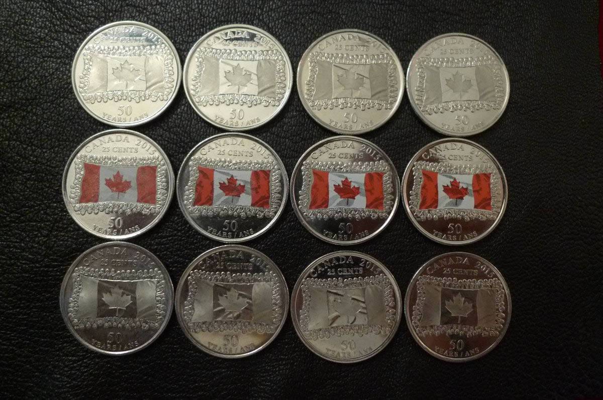 2015-CDN-Flag-Coloured-Quarters-In-Circulation