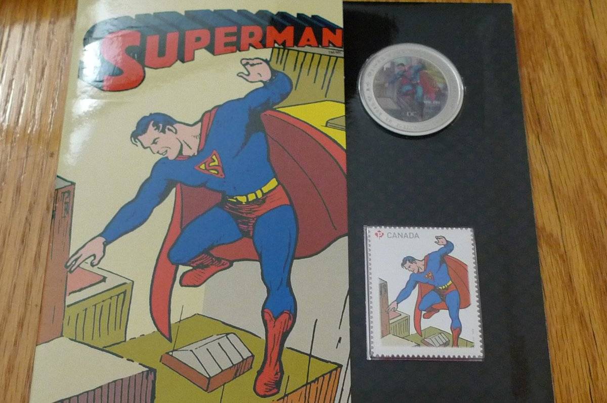 2013-Superman-75th-..then-&-Now-50-Cents-Lenticular-Coin-&-Stamp