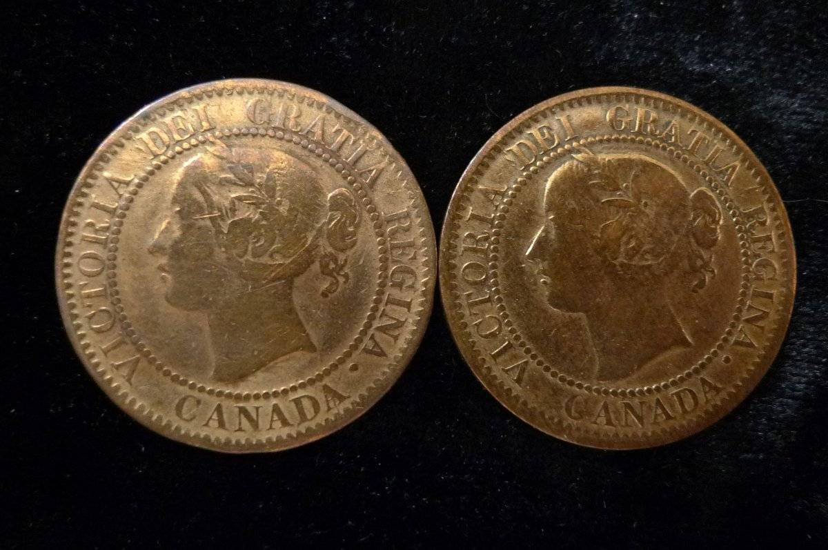 X2-1859-Canada-One-Cent,-Minted-With-The-Same-Die!