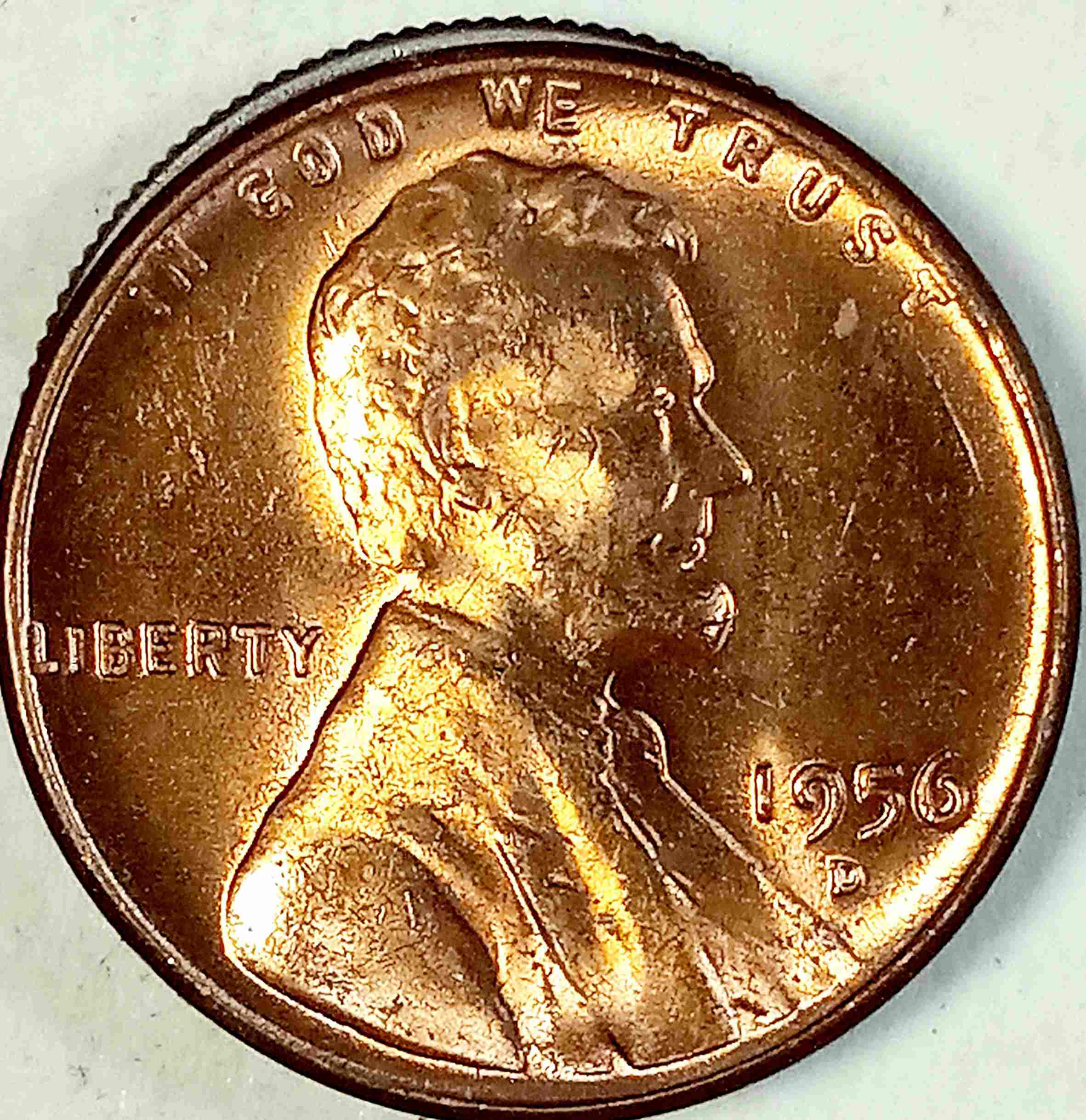1956-D-Unc--LWC-W/Ridb-Obv.-&-Ghosting-Pidt-Reverse.