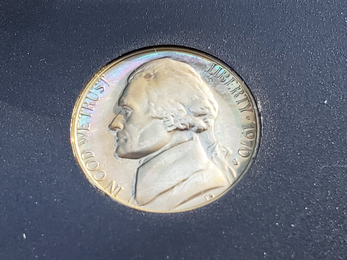 1970-S-Jefferson-Nickel.-Cool-Rainbow-Tone-Beginning