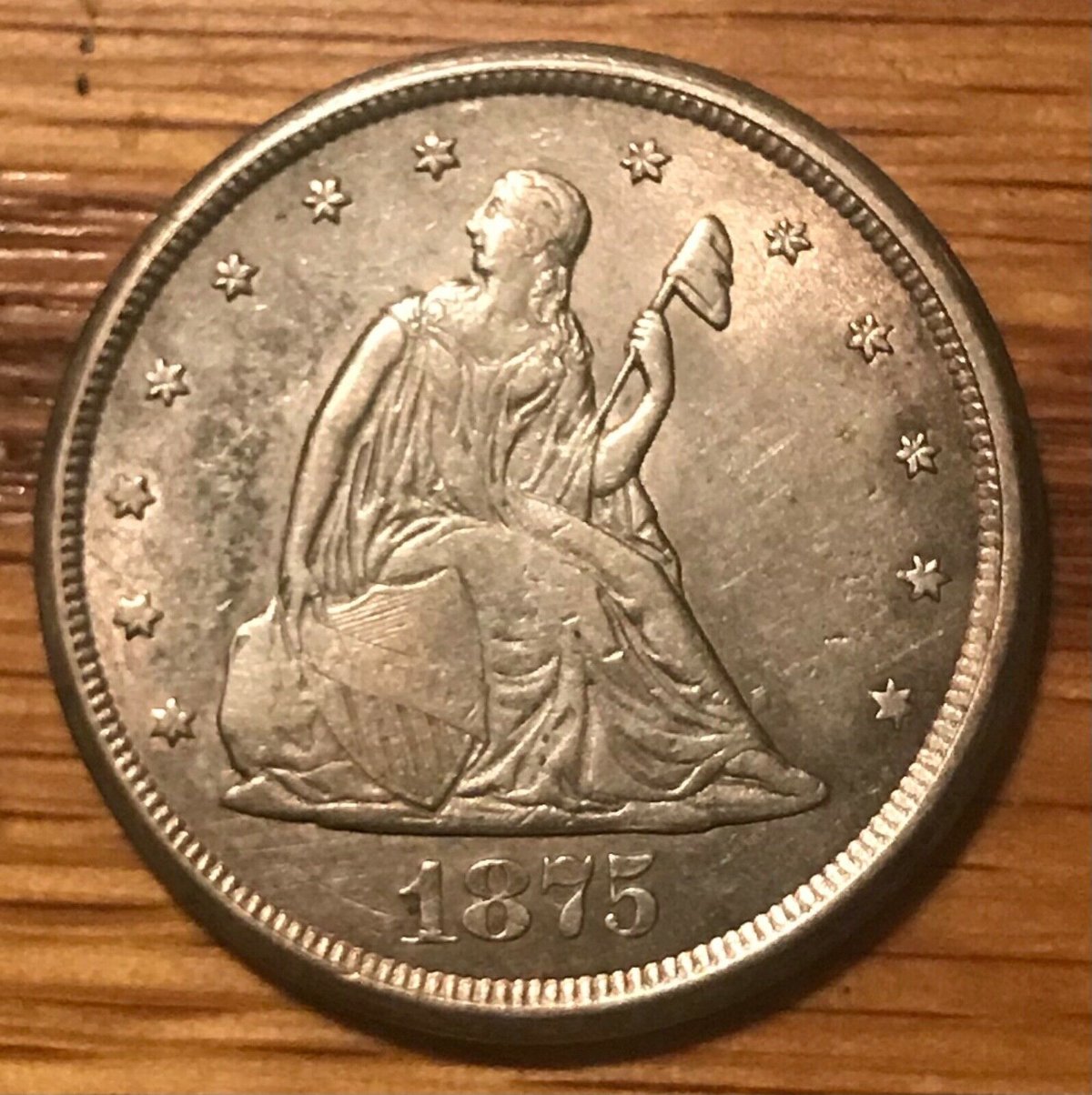 Very-Unusual-1875-CC-Seated-Twenty-Cent-For-Grading
